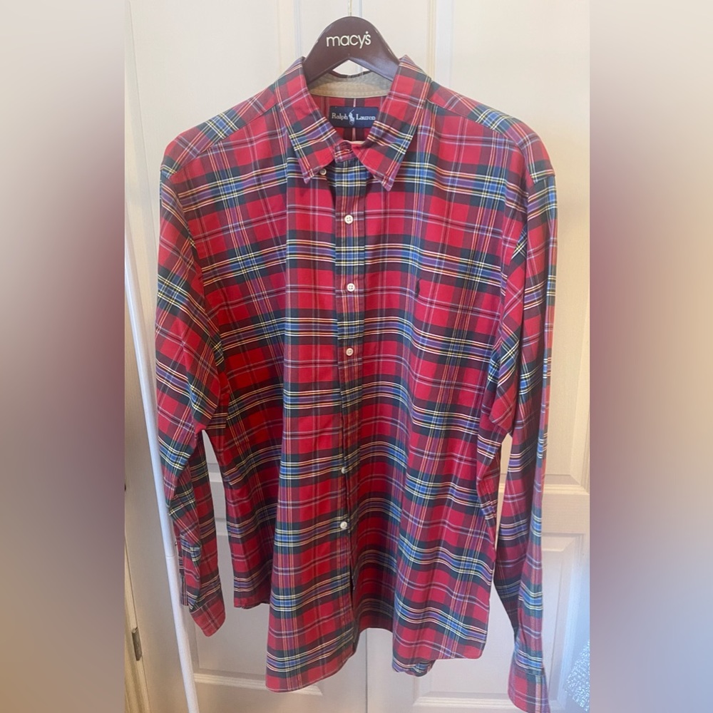 Polo Ralph Lauren XXL Classic Button-Down Collar Plaid Poplin Dress Shirt.